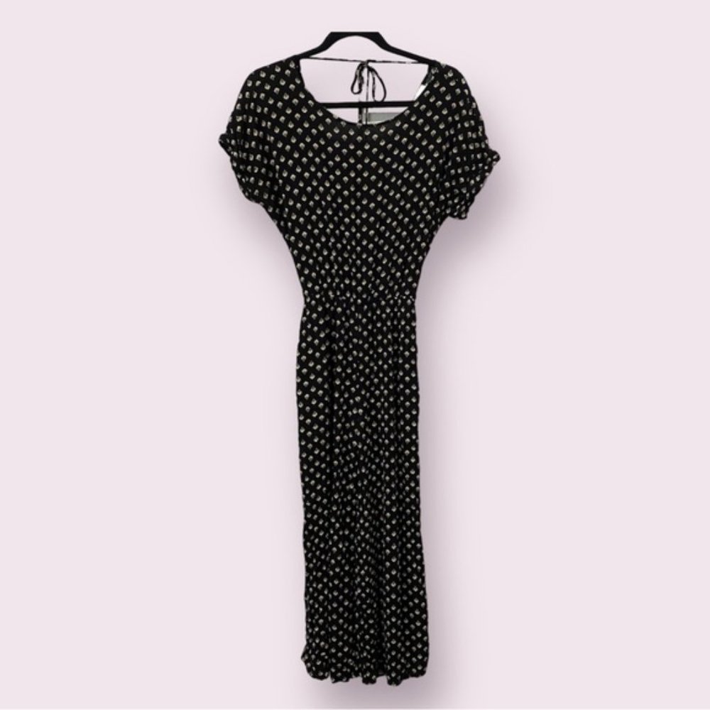 Carly Jean Daisy Print Jumpsuit Wide Leg Black Small